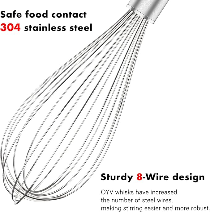 304 Stainless Steel Whisk Set, Dishwasher Safe Rustproof Metal Whisk, Professional Balloon Wire Whisks for Kitchen Cooking, Perfect For Blending, Whisking, Baking, Beating, 3 Packs (8" 10" 12")