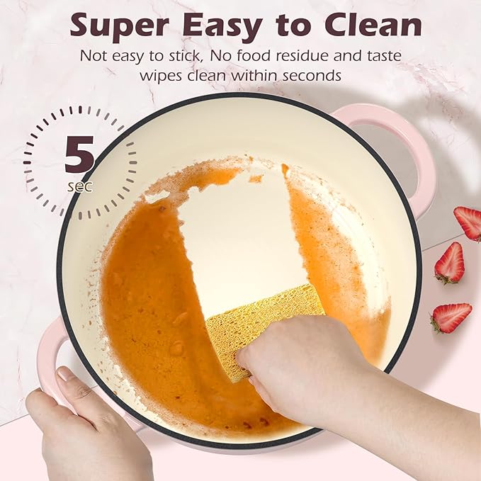 Umite Chef 5QT Enameled Cast Iron Dutch Oven Pot with Lid, Heavy-Duty Cookware for Bread Baking, Braising, Stews, Roasting, Wedding Registry Ideas & Gifts (Pink)