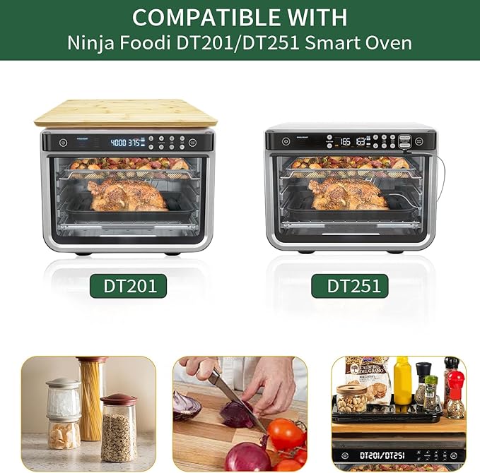 16.3" x 13.3" Bamboo Cutting Board, Toaster Oven Accessories With Heat-Resistant Non-Skid Silicone Feet for Ninja Foodi DT201 DT251 Smart Oven Countertop Convection Oven,100% Organic Bamboo