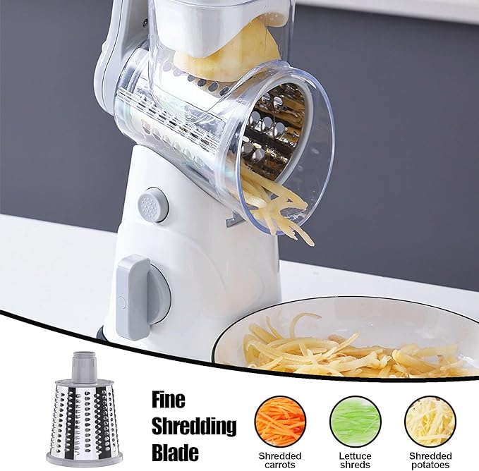 RAINBEAN Rotary Cheese Grater for Kitchen, Hand Crank Cheese Shredder with 3 Interchangeable Blades, Rotary Grater with Handle and Strong Suction Base, for Vegetables, Fruit, Nuts