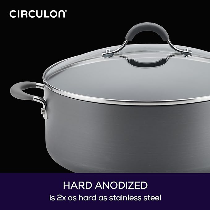 Circulon 83908 Radiance Hard Anodized Nonstick Stock Pot/Stockpot with Lid - 7.5 Quart, Gray