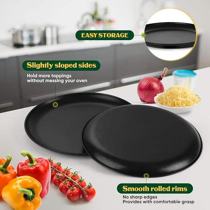E-far 12 Inch Pizza Pan Set of 2, Nonstick Pizza Pie Pan Tray Platter, Metal Round Baking Sheet Cooking Pan for Oven, Durable & Stainless Steel Core