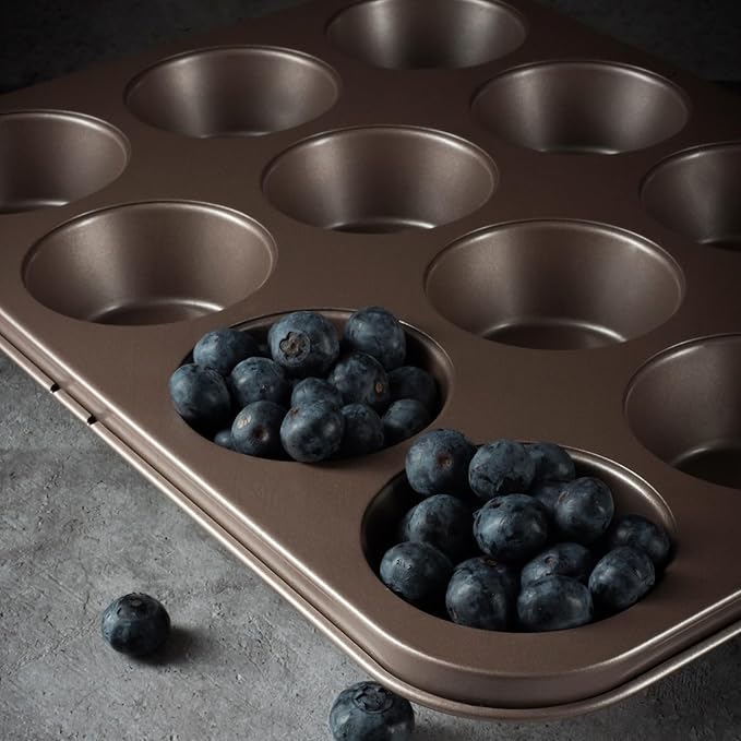 Non Toxic Nonstick 12 Cup Muffin Pan | PFOA BPA free Nontoxic Cupcake Tin | Best Non Stick Muffin Pans | Muffin tins | Cupcakes Tray | Carbon Steel Bakeware Mold Trays