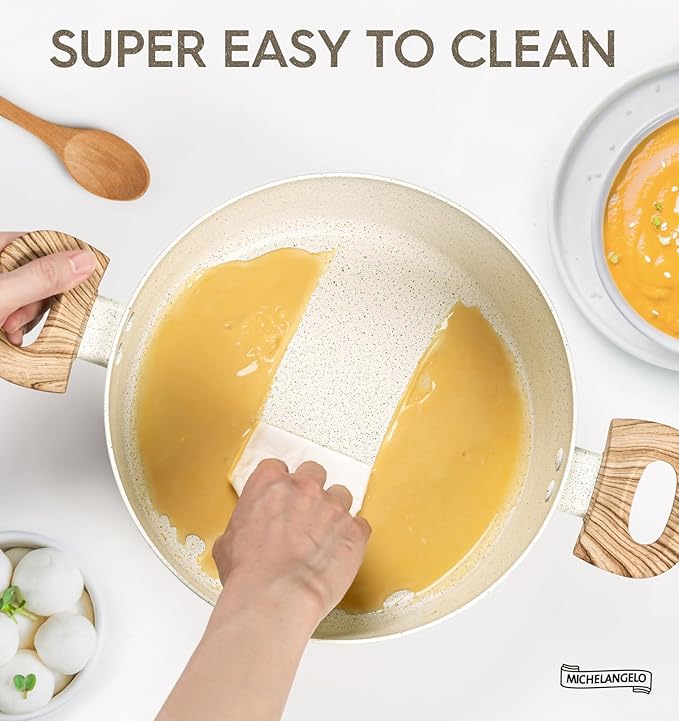 MICHELANGELO 8 Quart Stock Pot with Lid, Nonstick Cooking Pots, 8 Qt Soup Pot with Lid, Induction Pots for Cooking, Stockpot with Healthy Coating, White