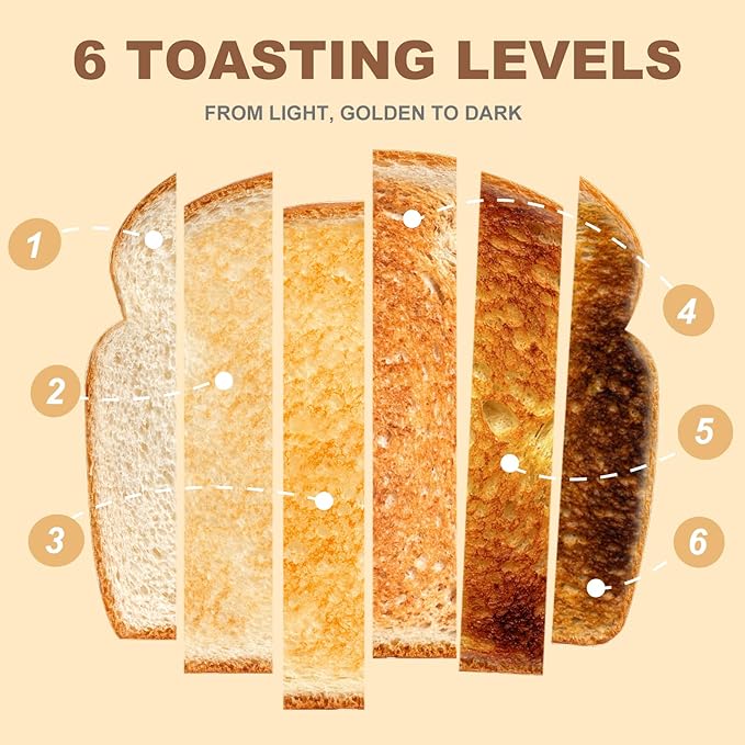 CUSIMAX Toaster 2 Slice with Extra Wide Slots for Bagels, Stainless Steel Toaster with 6 Toast Settings and 4 Functions, Bagel, Cancel, Defrost & Reheat, Removable Crumb Tray, Retro Toaster Black