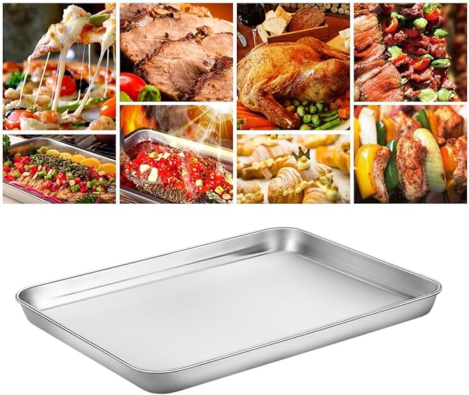 Baking Sheets Set of 4, Stainless Steel Cookie Pan Tray For Oven, Size 12.25 x 9.65 x 1 inch, Heavy Duty, Deep Edge, Superior Mirror Finish, Dishwasher Safe