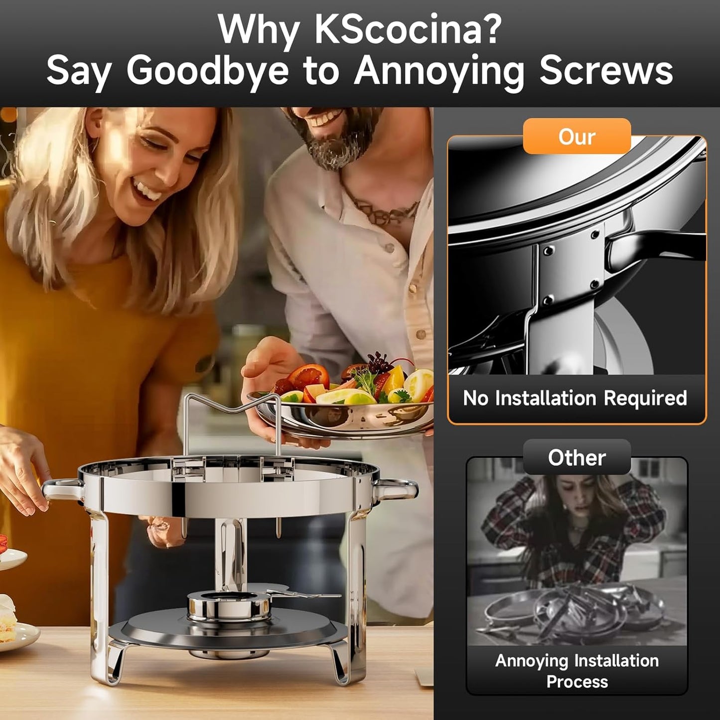 Chafing Dishes for Buffet, 4 Pack 5QT Round Stainless Steel Chafing Dish Set for Home Parties, Christmas Gatherings, Catering Events Complete Buffet Warmer Set (Silver 4)