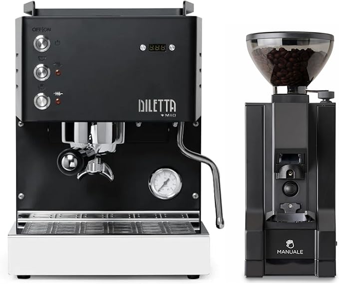 Diletta Mio Espresso Machine (Black) and Eureka Mignon Notte Grinder Bundle