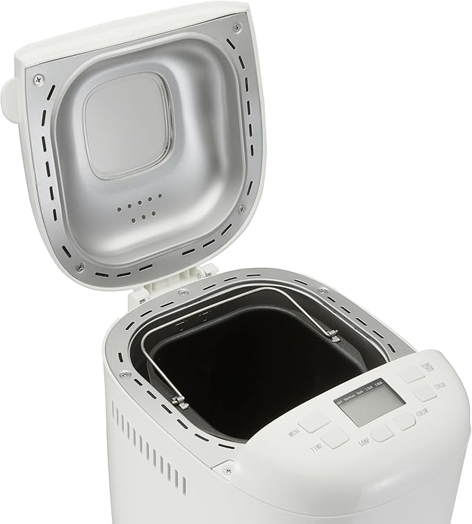 Amazon Basics Programmable Bread Maker, 2 Pound Non-Stick Automatic Bread Making Machine, 14 Settings for Breads, Doughs, Gluten-Free Options and More, LCD Display, White