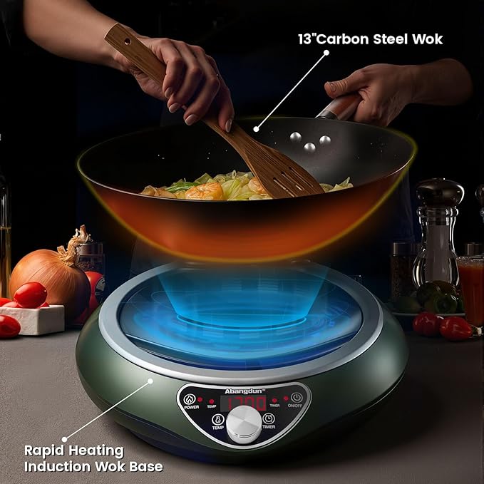 Induction Cooktop,1700W/85V~120V Induction Burner Portable Electric Wok,13-inch Carbon Steel Wok Included