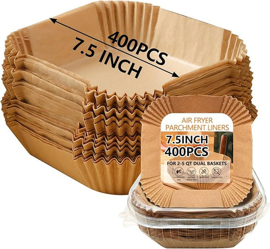 UBeesize 7.5 Inch Air Fryer Paper Liners,400 PCS Parchment Paper, Air Fryer Disposable Paper Liners for Microwave, Non-Stick Sheets Square Free of Bleach（Bottom Size 6.3 Inch）