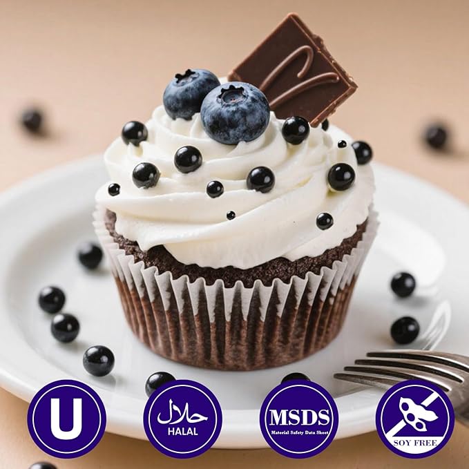 Dazzjoy Edible Black Sugar Sprinkles, Pearl Candy Sprinkles for Cake Decorating, Food Grade, Cupcake Toppers and Black Cake Decorations, Wedding Party Valentines Easter Supplies(130g/4.58oz)