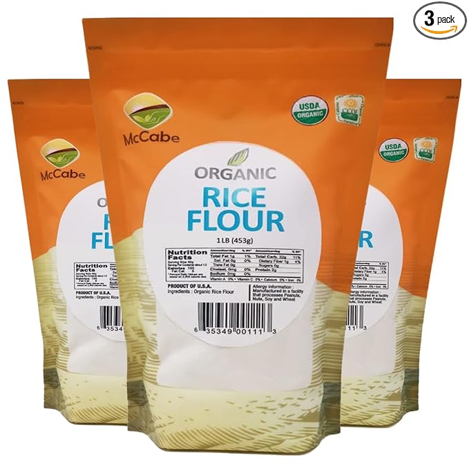 McCabe Organic Rice Flour - White Rice Flour | Rich with Fiber & Minerals | USDA and CCOF Certified | Product of USA | 1Lbs Pack of 3