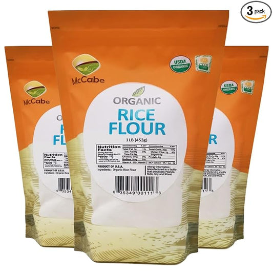 McCabe Organic Rice Flour - White Rice Flour | Rich with Fiber & Minerals | USDA and CCOF Certified | Product of USA | 1Lbs Pack of 3