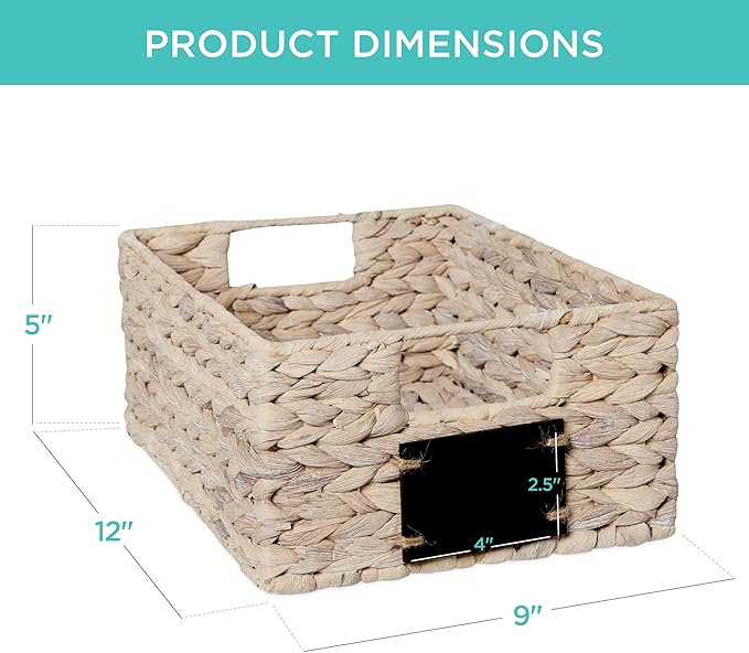 Best Choice Products Set of 4 9x12in Water Hyacinth Pantry Baskets, Woven Organizers w/Chalkboard Label, Chalk Marker - White