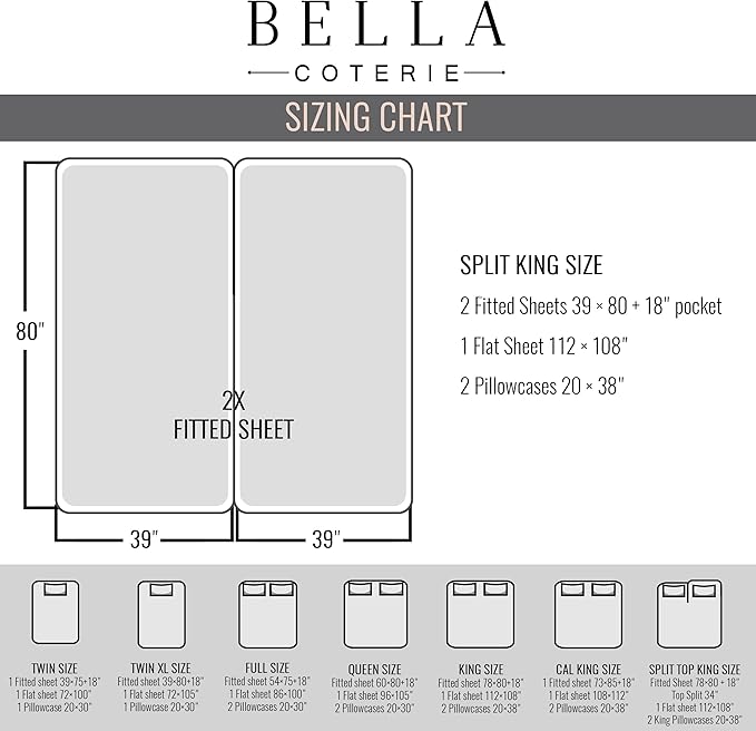 Bella Coterie Luxury Bamboo Viscose Split King Size Sheet Set | 100% Organically Grown | Ultra Soft | Cooling for Hot Sleepers | 18" Deep Pocket [Lemonade]