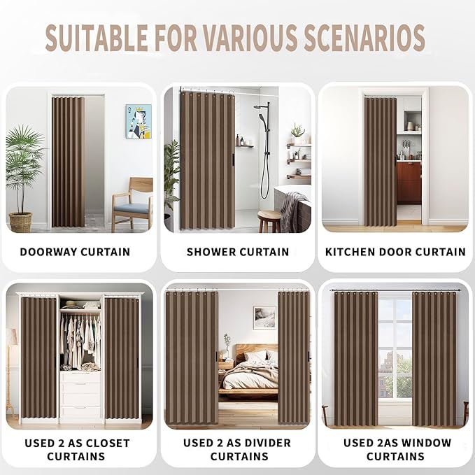 Vatge Doorway Curtains - Closet Curtain for Open Closet, Hanging Room Divider for Doorway Privacy and Room Separation, 1 Panel, W52 x L78, Brown