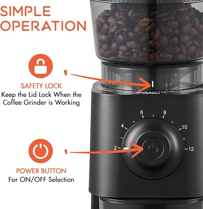 Coffee Grinder Electric, Conical Burr Coffee Bean Grinder with 30 Grind Settings