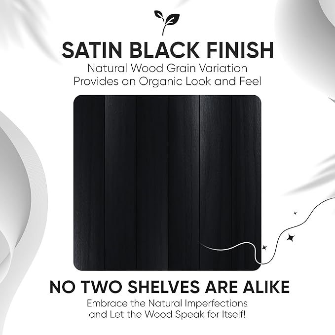 Homeforia Black Floating Shelf 18 inch, High End Solid Real Wood 18inch Bathroom Floating Shelves for Wall Mounted, Black Wooden 18in Floating Shelves, Heavy Duty Bracket, 18 X 6.5 X 1.75 in, Set of 2