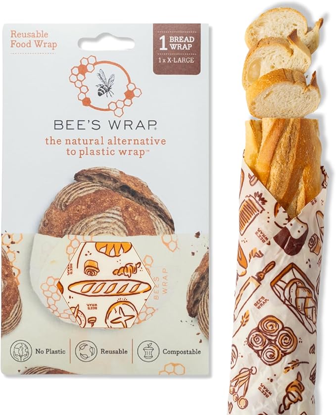 Bee's Wrap Beeswax Wraps for Food - Bakery Lane Bread Wrap - Made in USA Reusable Bread Storage Bags - Organic & Eco-Friendly Alternative to Aluminum Foil, Sourdough Bags & Plastic Wrap