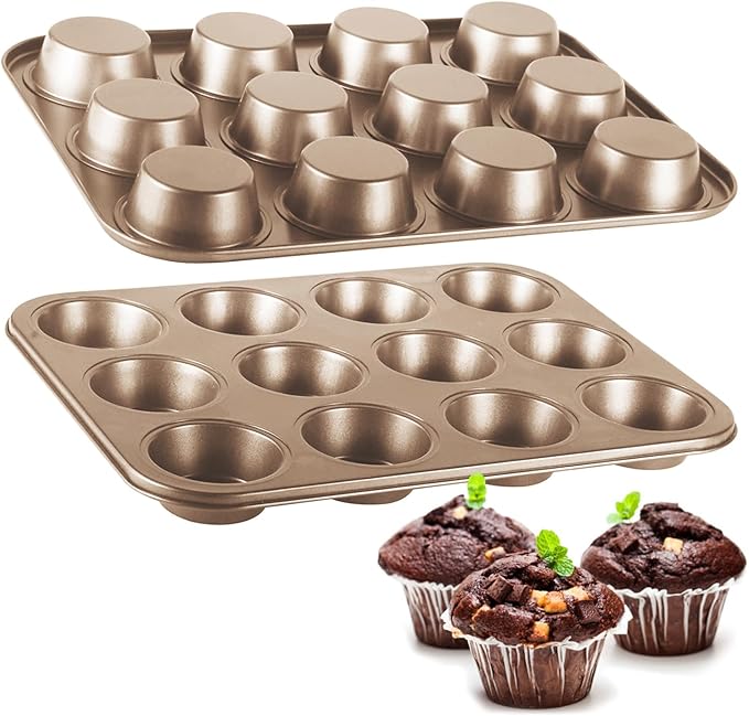 Cupcake Pan 2 Pack, Rustproof 12-Well Nonstick Muffin Pan for Baking