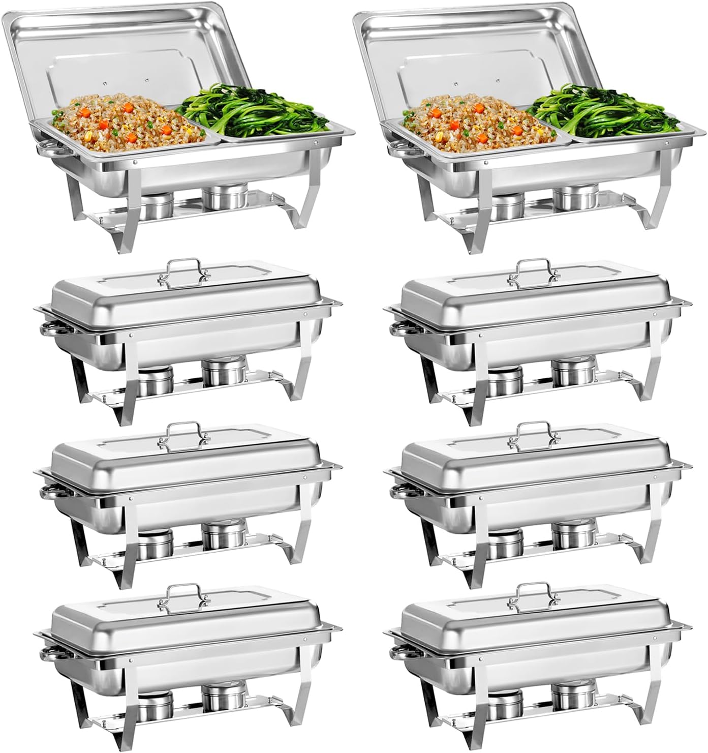 Chafing Dish for Buffet, 8 Pack Stainless Steel Chafing Servers Food Warmer Set with 8QT Half Size Food Pan for Kitchen Party Banquet Dining