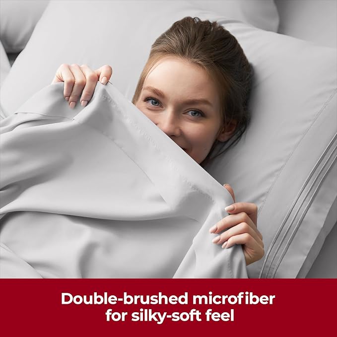 Mellanni Extra Deep Twin XL Sheets - 3 PC Iconic Collection Bedding - Hotel Luxury, Ultra Soft, Cooling Bed Sheets - Wrinkle, Fade, Stain Resistant (Twin Extra Long, Light Gray)