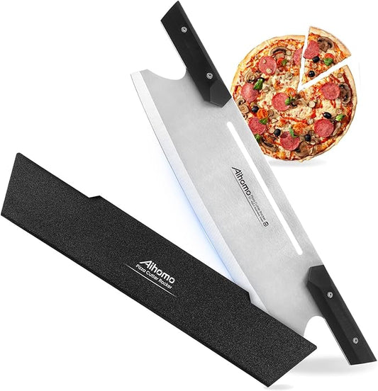 16 Inch Pizza Cutter Rocker Blade, Sharp Pizza Rocker Knife 420J1 Japanese Stainless Steel, Dishwasher Safe Pizza Cutter Slicer with Protective Cover, Multipurpose for Pizza, Cheese, Cake