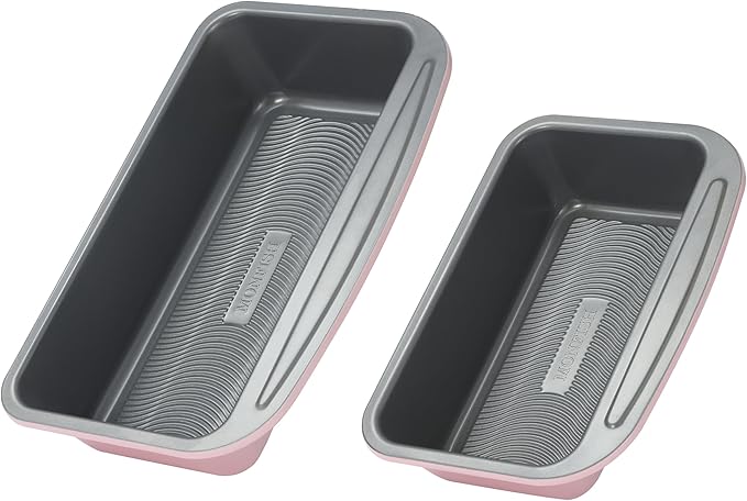 Monfish Loaf Pans for Home Baking Bread, 2lb loaf bread pan Carbon Steel loaf cake Tin 11x5 inch Pink 9x5 1lb bread Pan Mold gray Non Stick coating (pink)