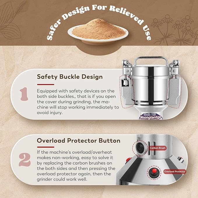 Moongiantgo Grain Mill Grinder Electric 300g Commercial Spice Grinder 1500W Stainless Steel Pulverizer Dry Grinding Machine for Wheat Corn Rice Pepper Herbs Coffee Beans (300g Upright, 110V)