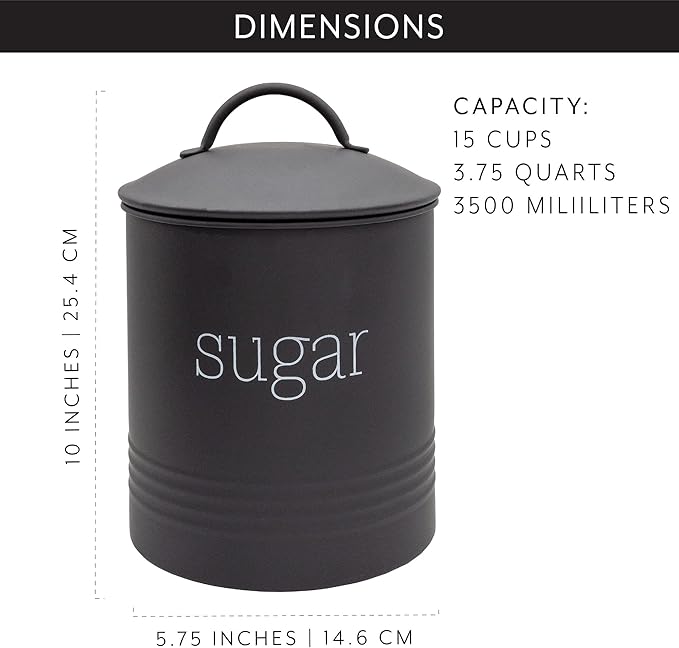AuldHome Design Enamelware Black Sugar Canister; Modern Farmhouse Staples Storage for Kitchen