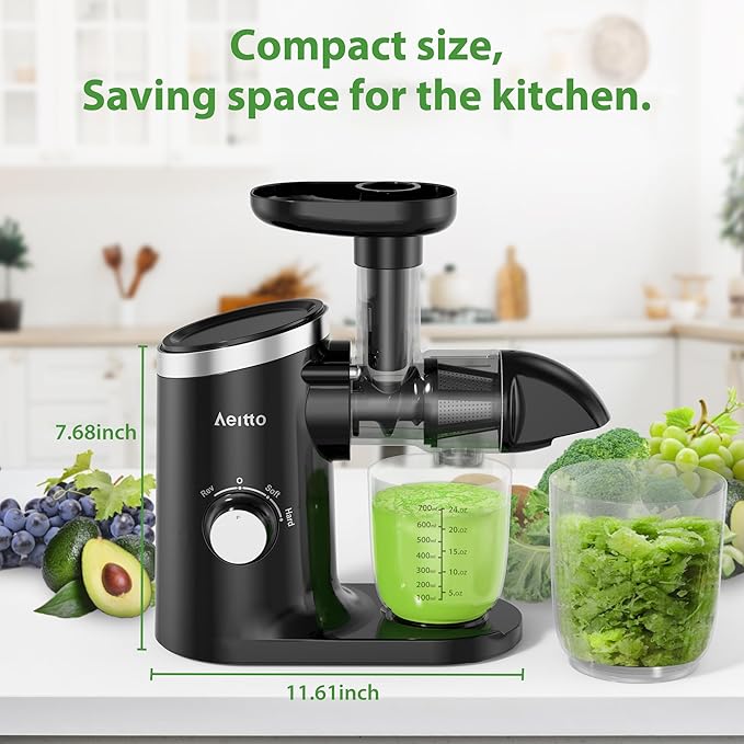 Aeitto Juicer Machines with Soft & Hard Modes, Quiet Motor, Reverse Function, Juicer Machines Vegetable and Fruit, Cold Press Juicer, Easy to Clean with Brush