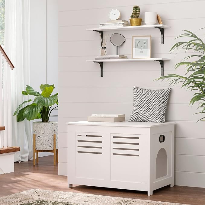 DINZI LVJ Long Wall Shelves, 23.6 Inch Wall Mounted Shelves Set of 2, Easy-to-Install, Wall Storage Ledges with Sturdy Metal Brackets for Living Room, Bathroom, Bedroom, Kitchen, White