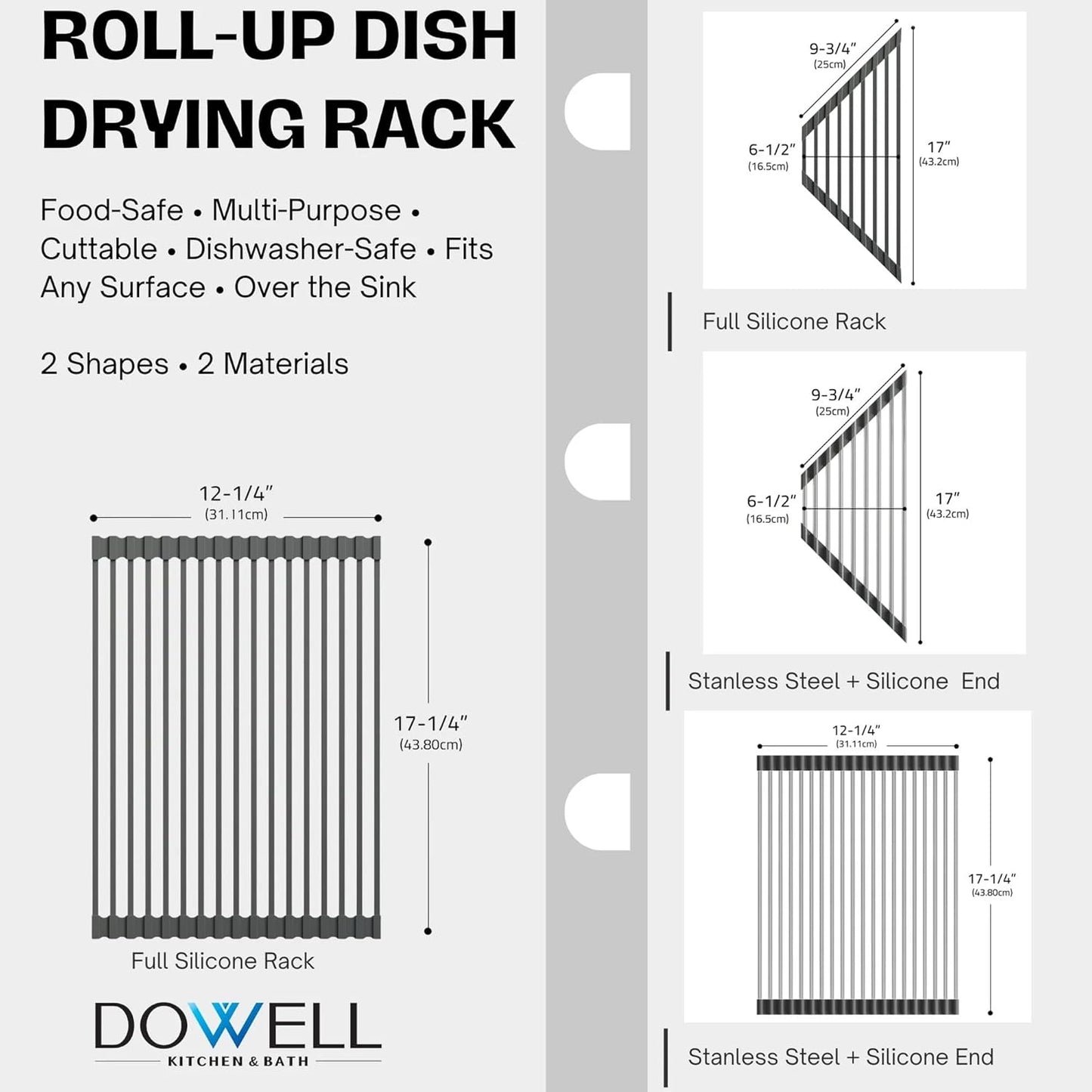 Dowell Over The Sink Roll Up Triangle Dish Drying Rack, 304 Stainless Steel, 9 Tubes, Dishwasher Safe, Food Safe, Heat Resistant, Foldable, Space-Saving, Sturdy, Multi-Purpose Sink Organizer
