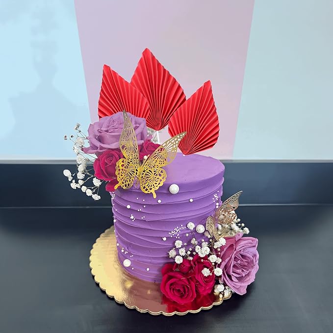 Gyufise 6Pcs Paper Palm Fan Cake Toppers Palm Spear Leaves Fan Cupcake Toppers Cake Insert Decorations Craft DIY Cake Bakeware Decoration for Birthday Party Wedding Party Decor Supplies Red