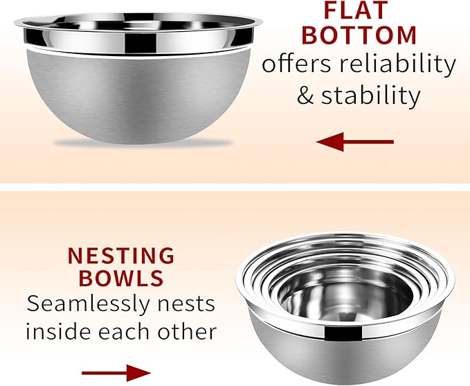 Lazycorner Stainless Steel Mixing Bowls with Airtight Lids Set of 7 Stainless Steel Bowls Set with 3 Grater Attachments Great for Serving & Baking