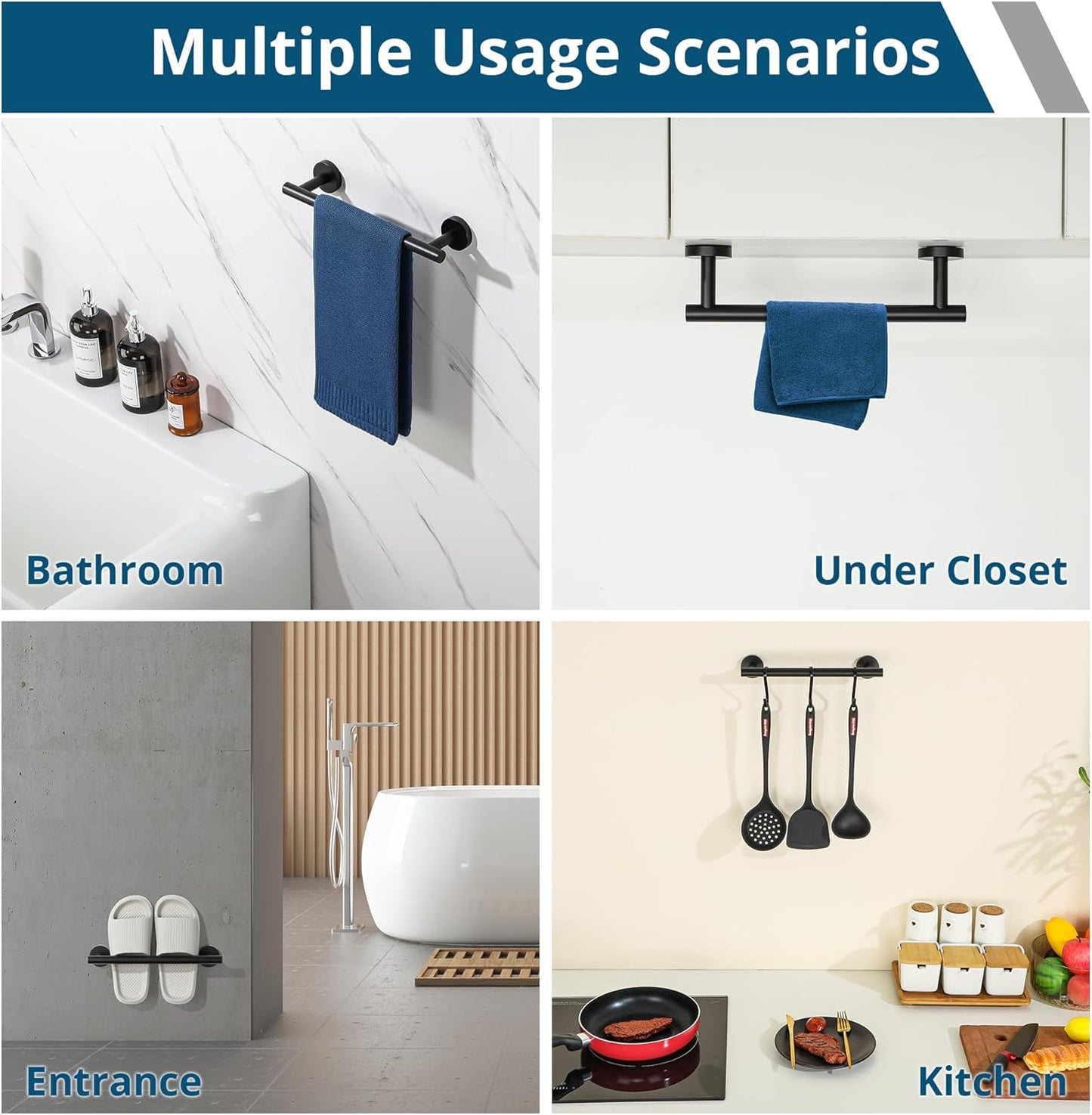 Sayayo Matte Black Hand Towel Holder for Bathroom, 12 Inch Towel Bar Towel Rack for Kitchen, Towel Ring Towel Rod Wall Mount SUS304 Stainless Steel (Hanging Length 9-Inch)