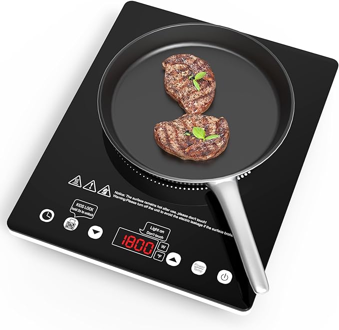 Electric Cooktop 12 Inch,Single Burner Plug in Portable 110V Electric Cooktop, Countertop Ceramic Stove Top with Power Levels and Overheat Protection