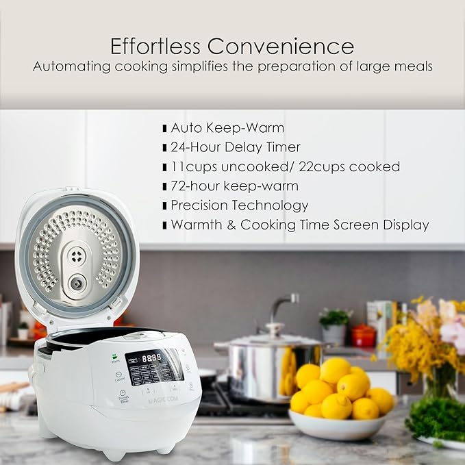 MAGiC COM Rice Cooker, 10 Cup(Uncooked) 20 Cup(Cooked) One Touch Healthy Cooking with 15 Menu Modes, Nonstick Inner Pot, Steamer Basket, Auto Clean, 24 Hour Delay Timer and Auto Keep Warm (Black)