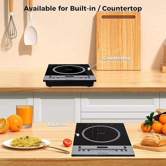 CAMPLUX Portable Induction Cooktop 1800W, 120V Single Burner Electric Cooktop with Kids Safety Lock, 7 Power & Temperature Levels Setting Induction Burner with Timer, Countertop or Built-in
