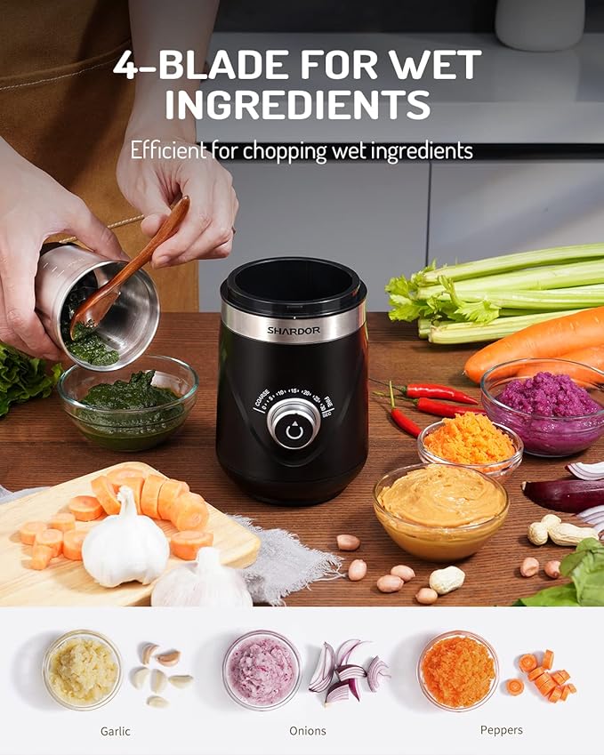 SHARDOR Electric Super Silent Blade Coffee Grinder, Timed Grind Control Rotary Knob, Adjustable Coarse to Fine for Coffee Beans, Spices & Herbs, with 2 Removable Stainless Steel Bowl, Black