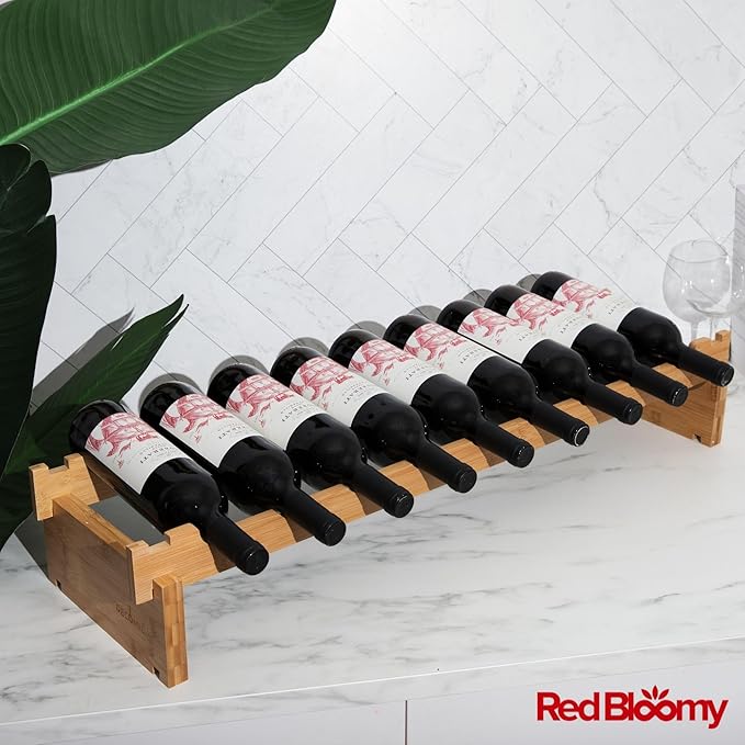 Stackable Bamboo Wine Rack for 72 Bottle, 8-Tier and Sturdy, Free Standing, Modular Wine Storage, Wine Bottle Storage for Cellar, Kitchen and Dining Room (9 Bottle)