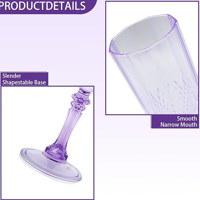 Plastic Champagne Flutes, 48PCS Purple Wine Glasses Goblets Reusable Champagne Flute for Weddings, Bachelor Parties, Toasting, and Events(48,Purple)