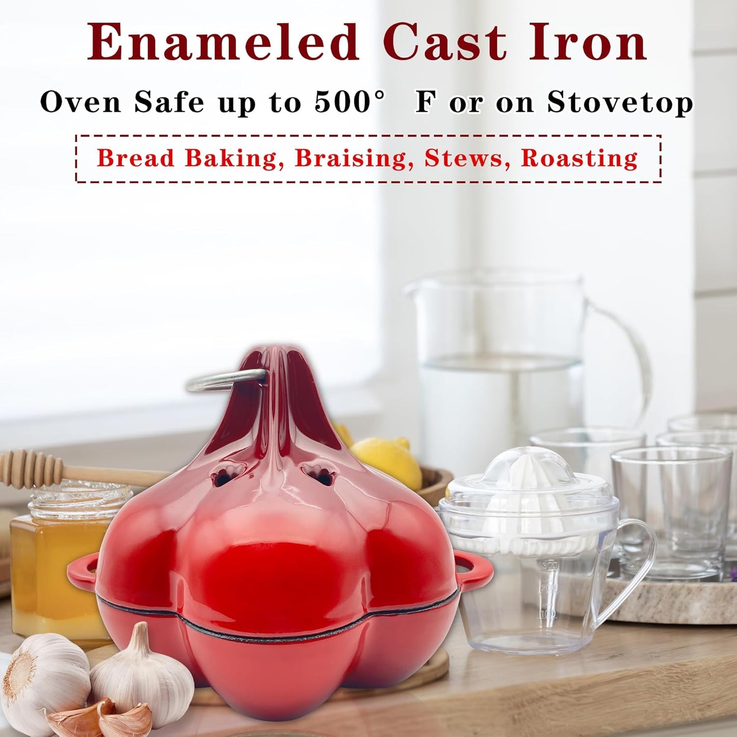 Enameled Cast Iron Smoker Roaster & Garlic Roaster Baker, Multi-Functional Box for Gas/Pellet/Charcoal Grills, Oven & Wood Stove, Enameled Dutch Oven Style Cookware, Enamelled Cooking Pot