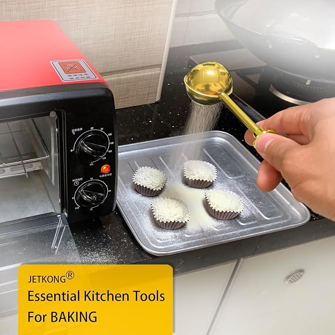 JETKONG Baker's Dusting Wand for Sugar, Flour and Spices, Stainless Steel Powdered Sugar Shaker Duster Sifter, Set of 2 (Gold)