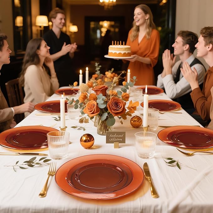 I00000 200 Pcs Clear Brown Plastic Plates - Elegant Disposable Plastic Party Plates Include 100 Dinner Plate 10’’ and 100 Dessert Plate 7’’ Perfect for Birthday, Party & Wedding