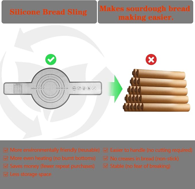 UBeesize Thickened Silicone Bread Sling, Reusable Sourdough Bread Baking Mat For Dutch Oven 2-8 Qrt, Non-Stick, Easy To Clean, With Extra Long Handles Bread Baking Sheet Liner, Grey