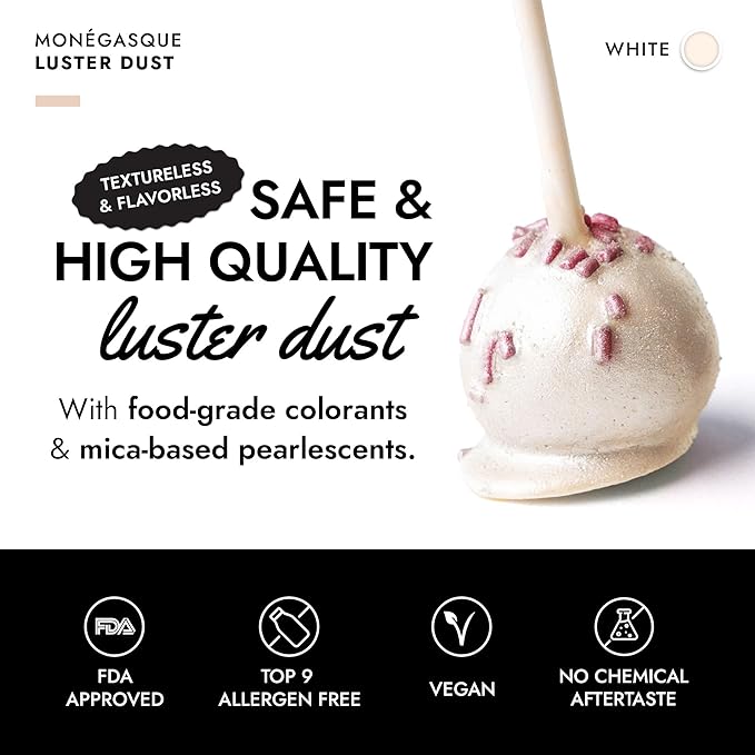 MONÉGASQUE White Edible Glitter for Drinks 7g – Halloween Edible Glitter for Cakes & Cocktails - White Luster Dust for Cocktail, Cake, Strawberries - Food & Drink Shimmer - Cake Decorations Spray