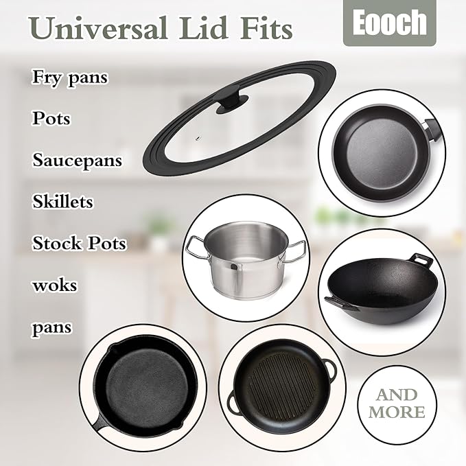 Universal Lid, Tempered Pan Lid with Heat Resistant Silicone Rim, Fits All 6" to 12" Diameter Cookware, Pots, Pans and Skillets (2PK)