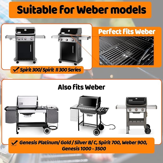 Uniflasy 7638 Porcelain-Enameled Cast Iron Cooking Grates for Weber GS4 Spirit II 300& Spirit 300 Series, E-310 E-330,Genesis Silver/Gold B & C Grill Grates Replacement Parts, Replace for Weber 7639